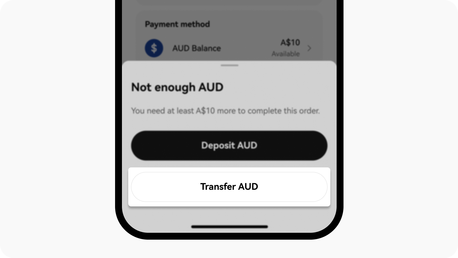 Transfer AUD balance from funding to trading account to buy crypto on OKX app