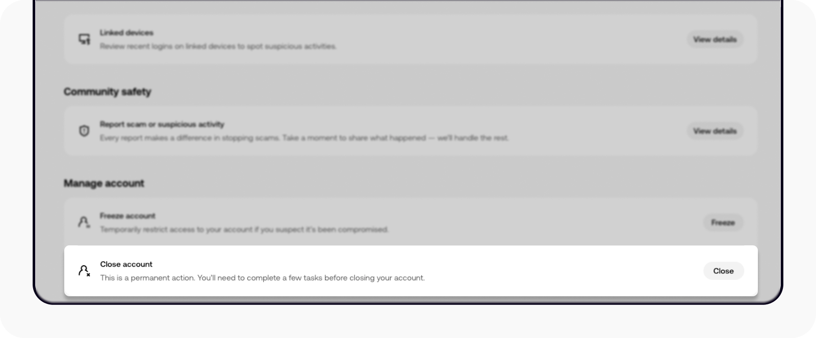 Close Account 1st Page