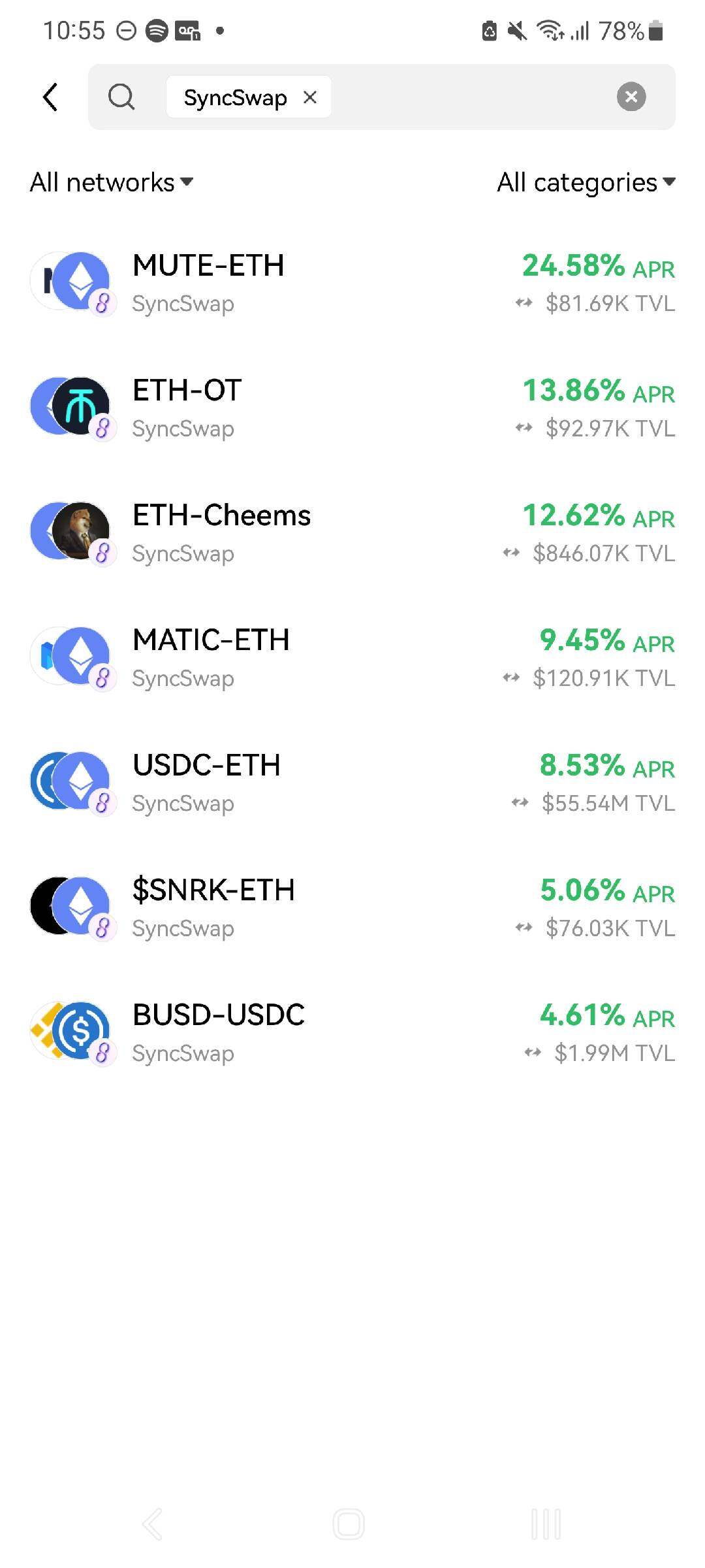 4. Search for liquidity pools and staking products