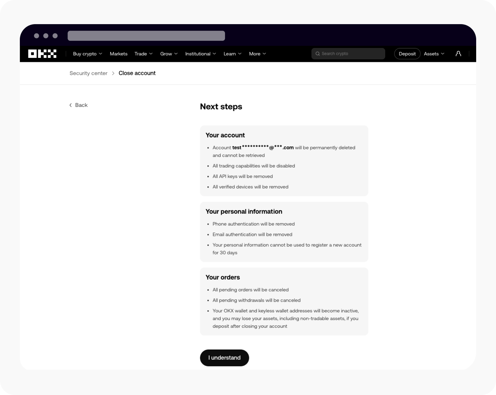 Close Account 3rd page