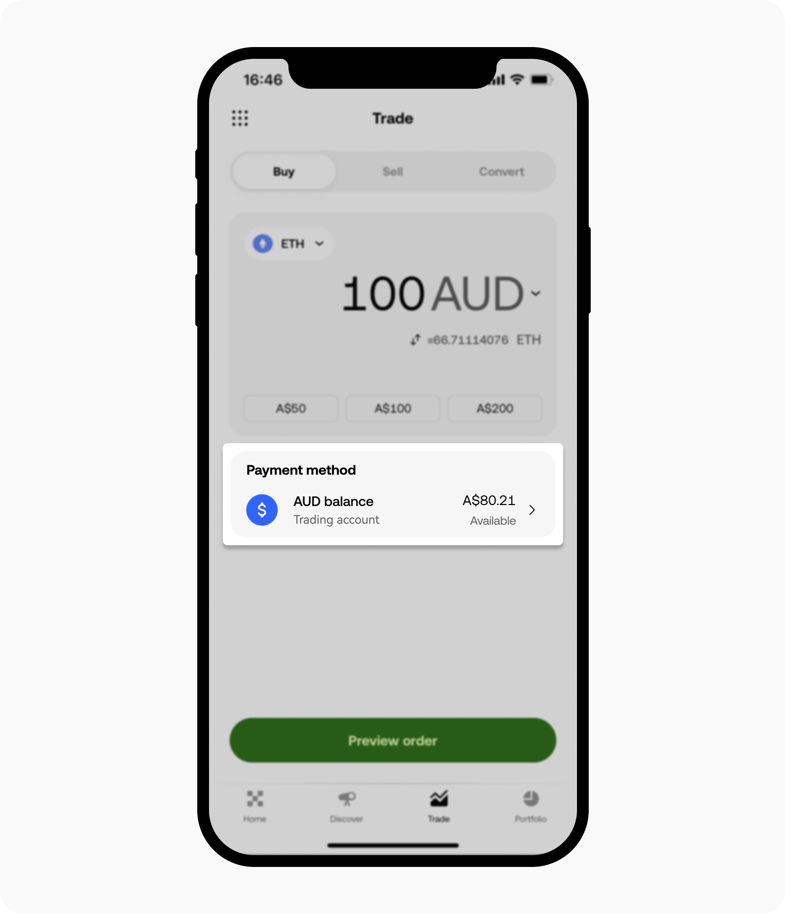Select AUD balance to buy/sell crypto on OKX app
