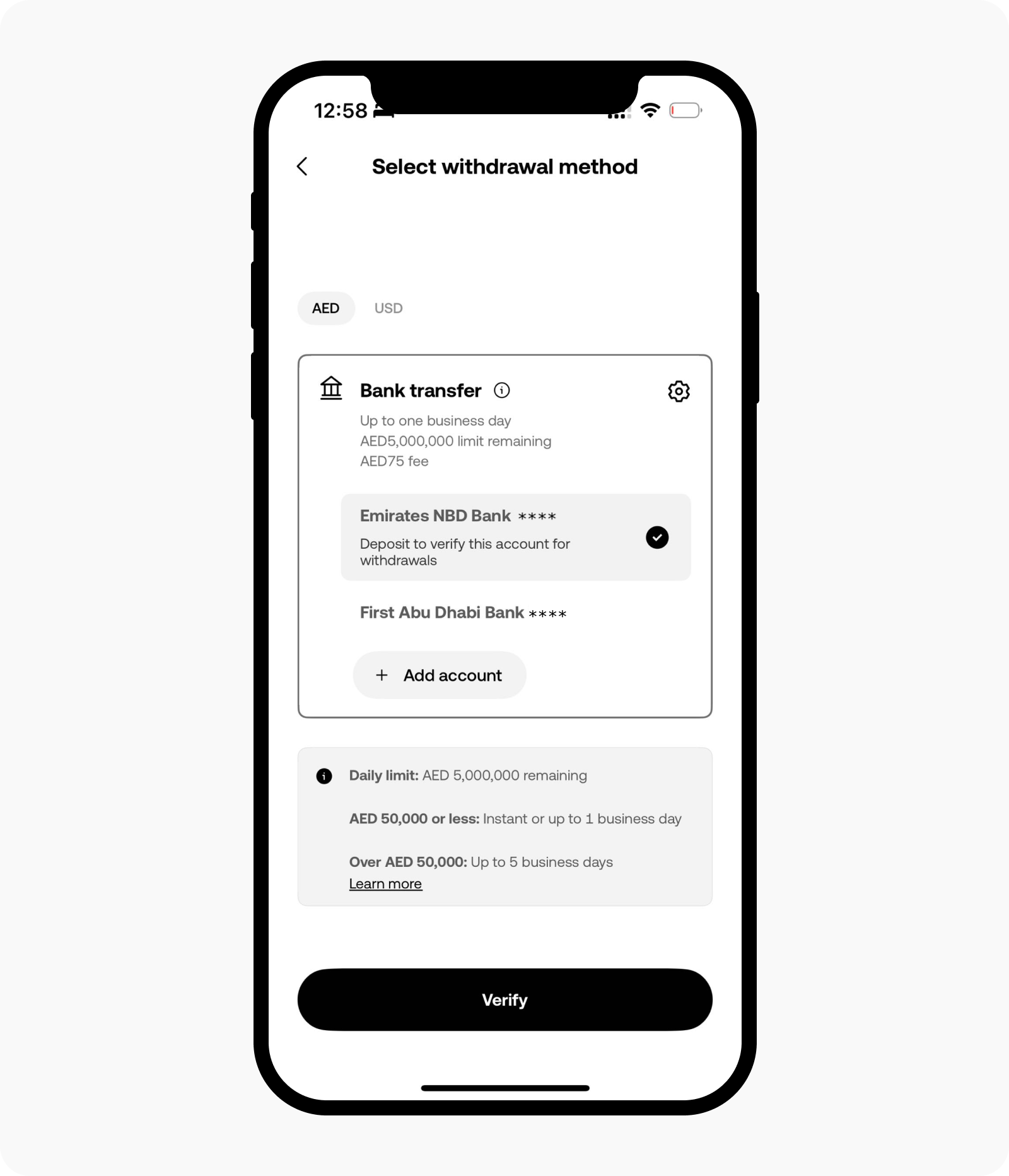 CT-app-cash withdraw-AED withdrawal method