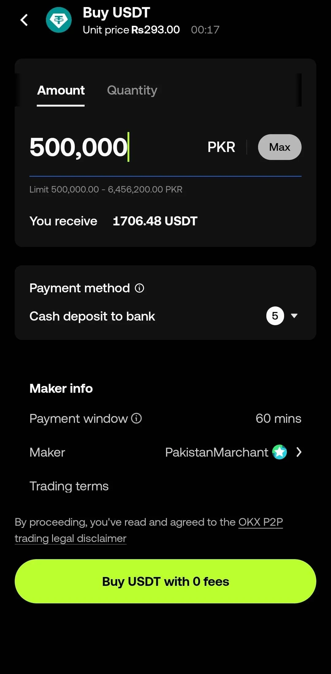 [Screenshot 10: Order page showing merchant details and payment timer]
